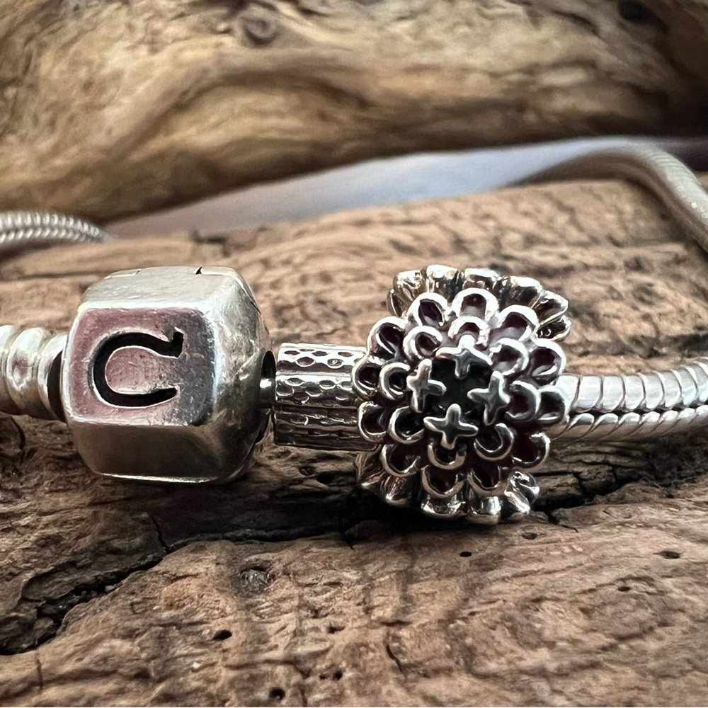 NWT Authentic CHAMILIA Blooming Zinnia Burgundy Charm Flower 925 Garden Swarovsk